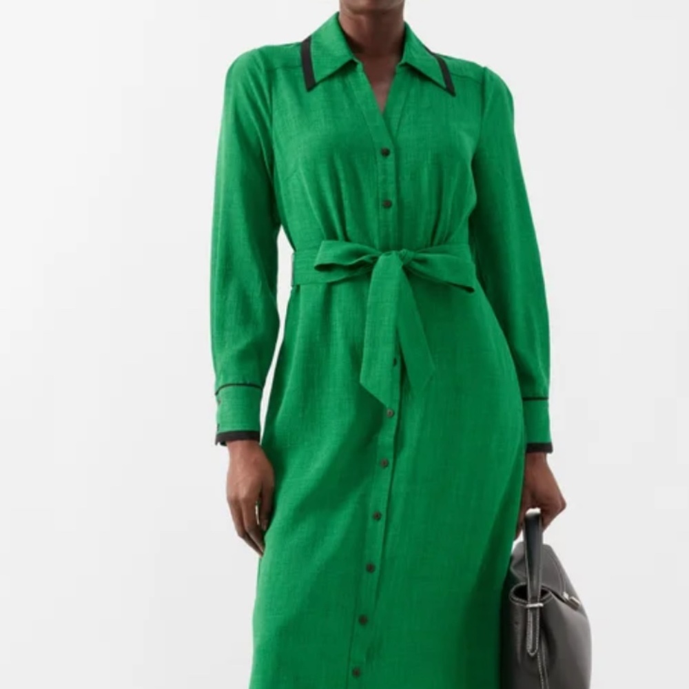 Gorgeous Ceffin Green Linen Belted Shirt Dress